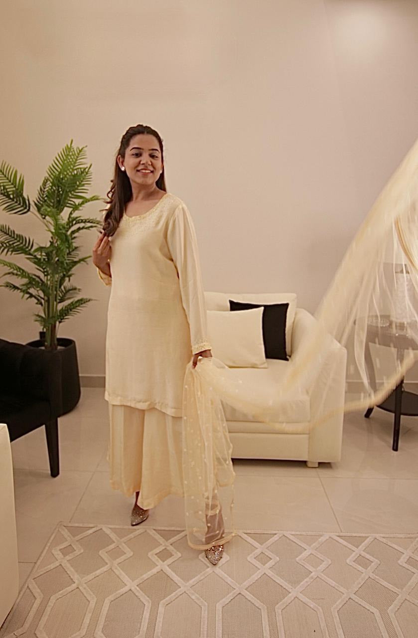 Butter Yellow Short Shirt with Asymmetrical Culottes