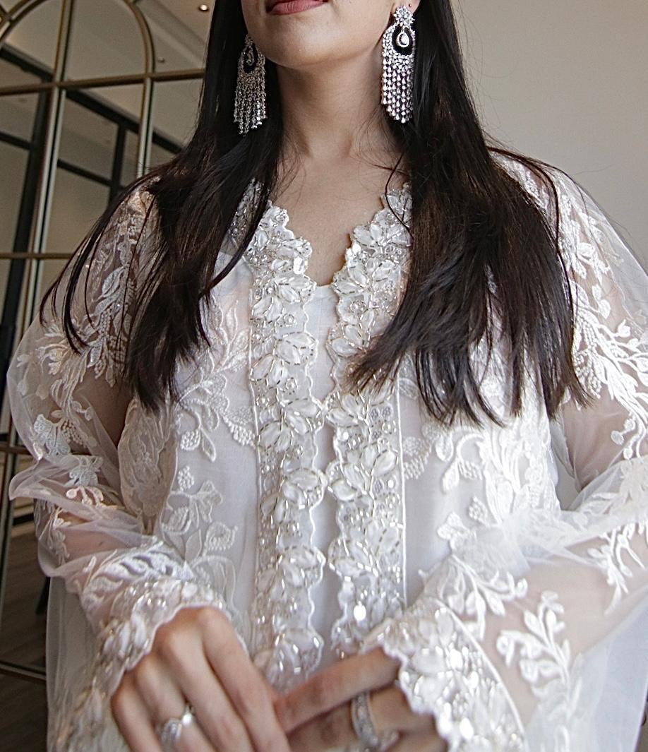 Embroidered Net Cape with Silk Sharara Pants