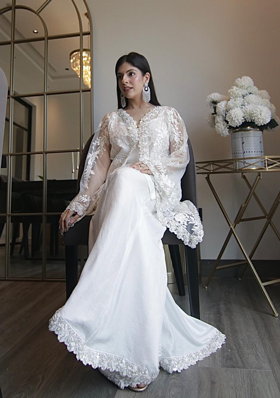 Embroidered Net Cape with Silk Sharara Pants