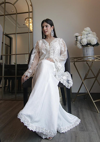 Embroidered Net Cape with Silk Sharara Pants