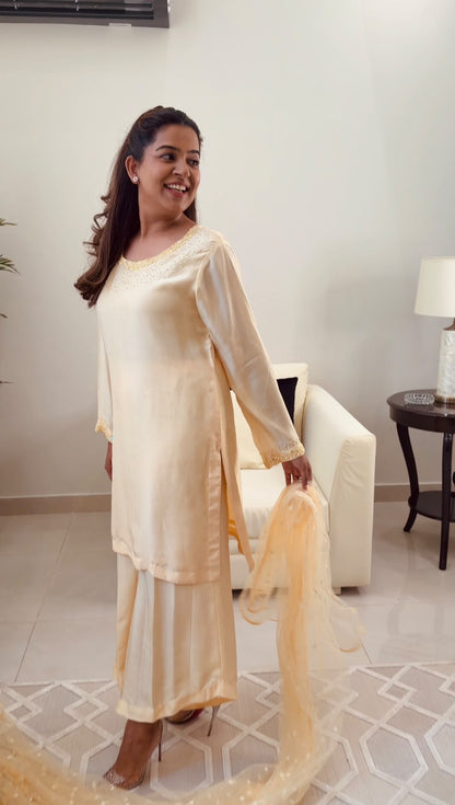 Butter Yellow Short Shirt with Asymmetrical Culottes