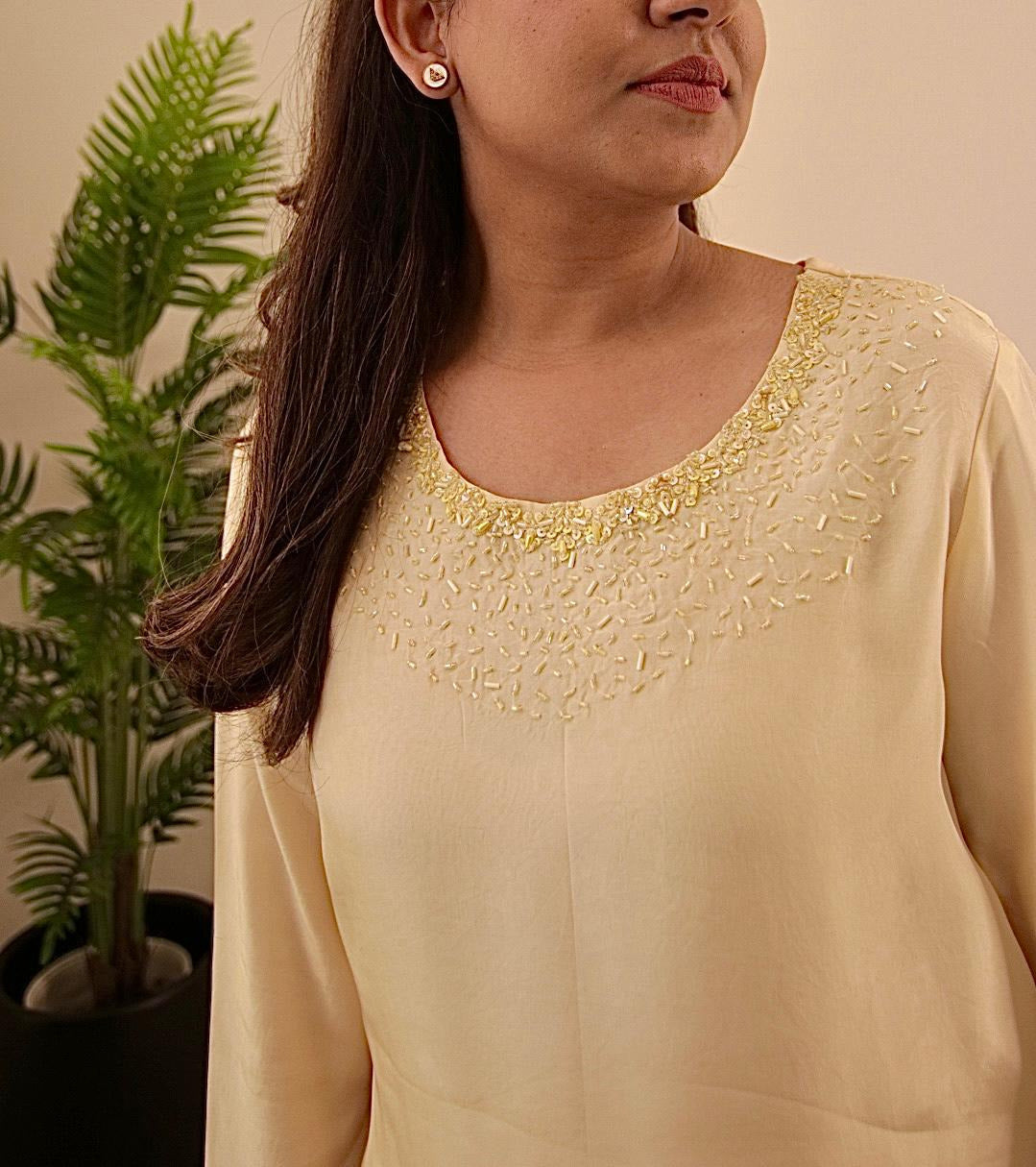 Butter Yellow Short Shirt with Asymmetrical Culottes