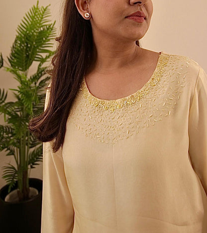 Butter Yellow Short Shirt with Asymmetrical Culottes