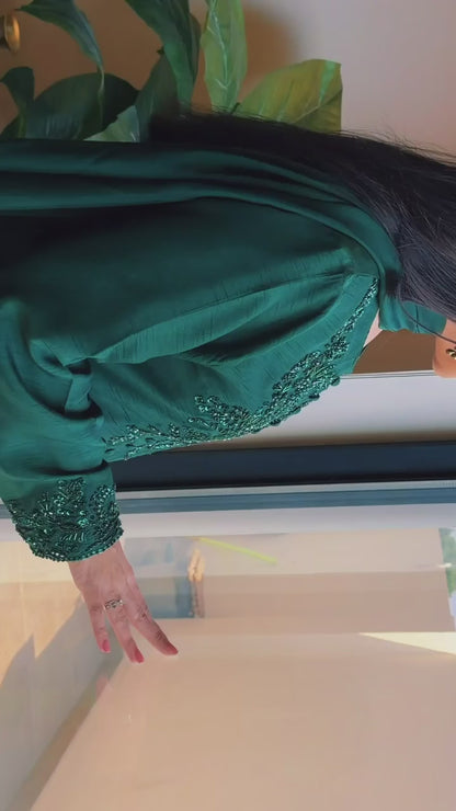 Emerald Green Korean Silk Shirt with Sharara Pants