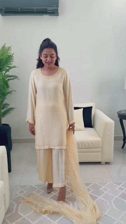 Butter Yellow Short Shirt with Asymmetrical Culottes